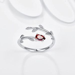 PRAYMOS 925 Sterling Silver Leaf Birthstone Rings Adjustable Open Ring for Women